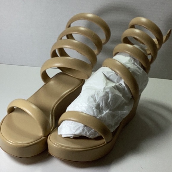 Women's Natural Snake-embossed Leather Ankle Wrap Sandals - Picture 6 of 9